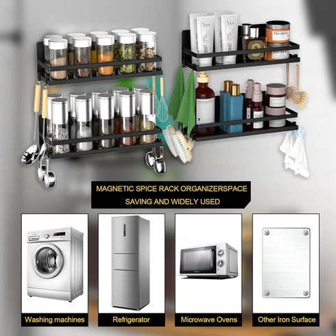 Magnetic Spice Rack for Refrigerator, Black Magnetic Shelf Fridge Organizer, Space Saver Container for Kitchen