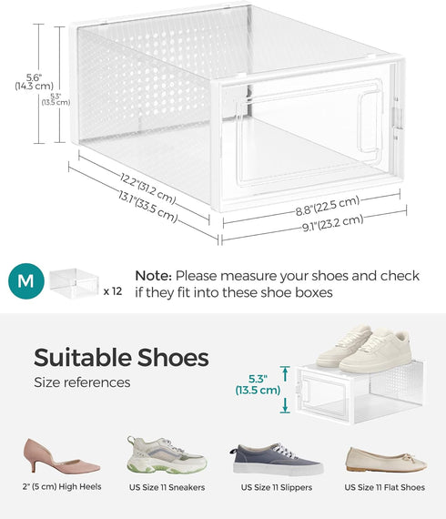Pack 12 Closet, 13.1 9.1 5.6 Inches, ULSP12SWT SONGMICS Shoe Boxes, of Shoe Storage Organizers, Stackable Clear Plastic