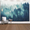 EMMTEEY Misty Forest Tapestry, Nature Scenic Mountain Tapestry, Green Tree Landscape Foggy Fir Pine Forest 80x60 Inches
