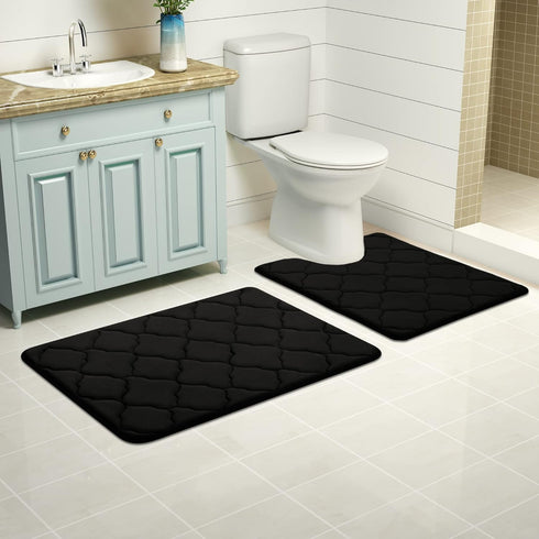 OLANLY Memory Foam Toilet Rugs U-Shaped 24x20, Ultra Soft Non-Slip Bathroom Mats, Machine Washable Contour Bath Rugs