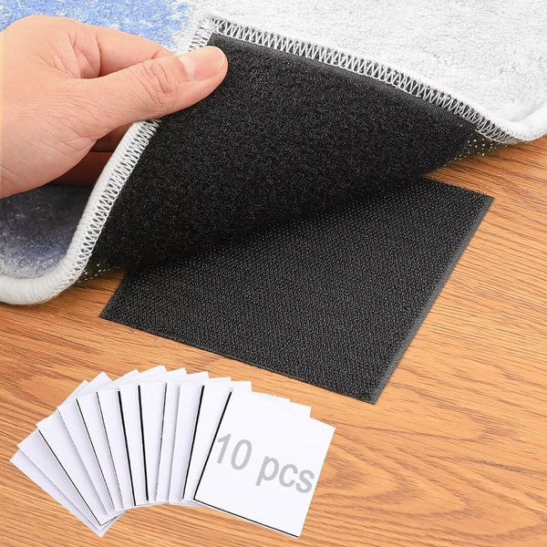Rug Tape Pad - Carpet Hook and Loop Non-Slip Mat Anti-Skid Stickers (10PCS, Black)