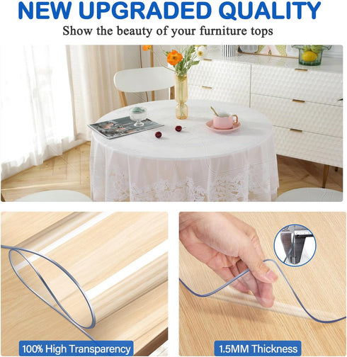 WanDeela 30 Inch Dia Round Clear Table Protector Tablelcloth Cover Vinyl Desk Pad Mat for Circular Wooden Furniture