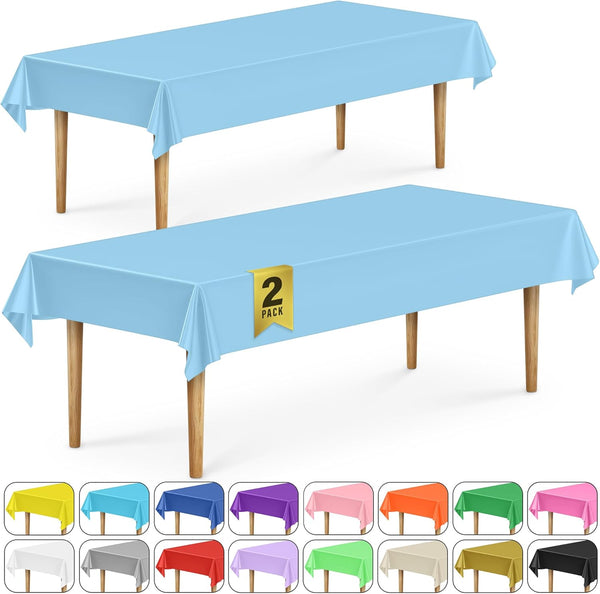DecorRack 2 Rectangular Tablecloths, BPA-Free Plastic, 54 x 108 inch for Parties, Picnic, Light Blue