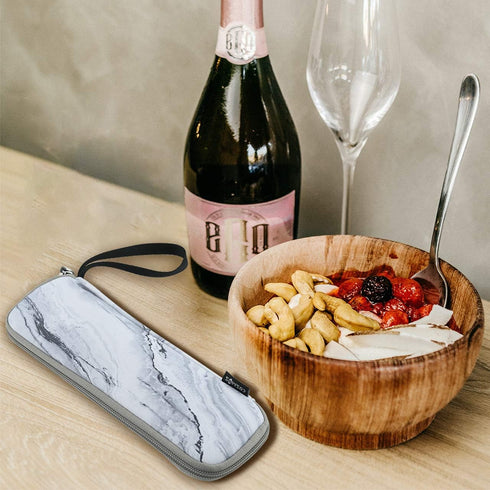 CM Reusable Portable Travel Tableware Carrying Bag, Storage Case for Cutlery, Flatware Organizers, Marble White