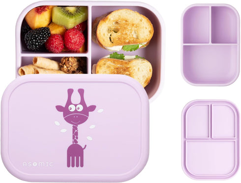 ASOMIC Silicone Bento Lunch Box for Toddlers & Kids, Leakproof & BPA-Free,