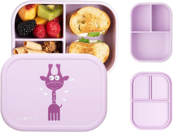 ASOMIC Silicone Bento Lunch Box for Toddlers & Kids, Leakproof & BPA-Free,