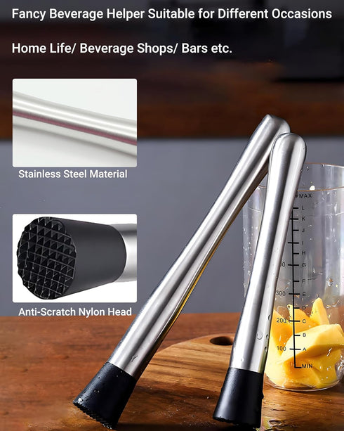 Set, 10-inch Professional Bar Tools Stainless Steel Muddler, Mixing Spoon, Measuring Jigger for Cocktails for Home