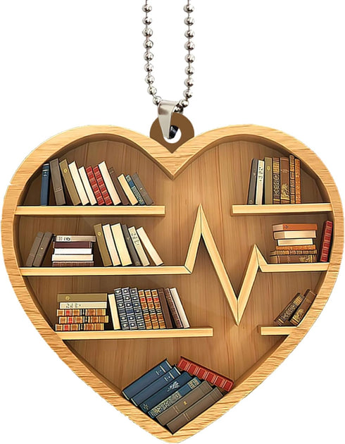 2D Talataca Bookshelf Heart Shape Book Lovers Nerd Bookworm Reader Gift Flat Car Rear View Mirror Accessories Christmas