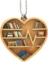 2D Talataca Bookshelf Heart Shape Book Lovers Nerd Bookworm Reader Gift Flat Car Rear View Mirror Accessories Christmas