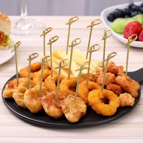 100 PCS Natural Bamboo Cocktail Picks, 4.7 Inch Toothpicks for Appetizers, Fancy Tooth Picks for Party Supplies