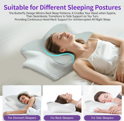 Cervical Memory Foam Pillow, Butterfly Shaped Neck Pillow for Pain Relief Sleeping, Orthopedic Contour Ergonomic