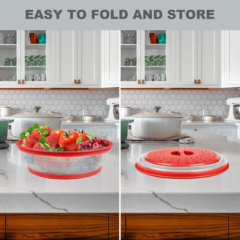 2 in 1 Aidacom Microwave Mat & Food Cover, Multi-use Silicone Trivet, Pot Holders, Drying, Baking, Red