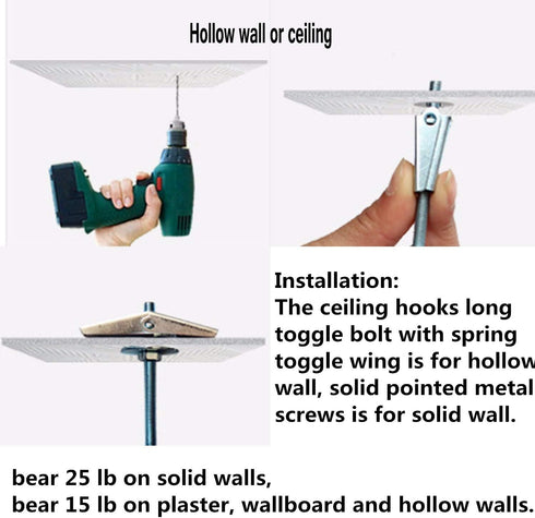 GoodtoU 10 Sets Heavy Duty Ceiling Hooks with Hardware for Hanging Plants, Ceiling Installation, Cavity Wall Fixing -