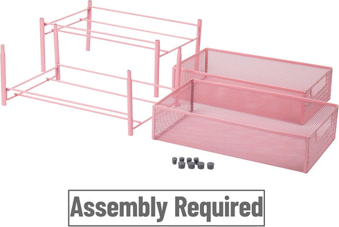 Mind Reader 2 Tier Accessory Organizer, Metal Mesh Supply Storage for Office, Kitchen, Makeup Crafts, Pink, 8" L x