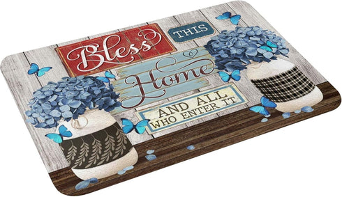 Welcome Mats for Front Door Outdoor Entry Flower Butterfly Doormat, Non-Slip Mat for Home Indoor, 17x30 Inch