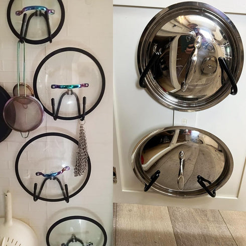 Set of 4 Self Adhesive Pan Pot Lid Holders, Cabinet Door/Wall Mount Storage Organizer for Lids Up to 11 Inches.