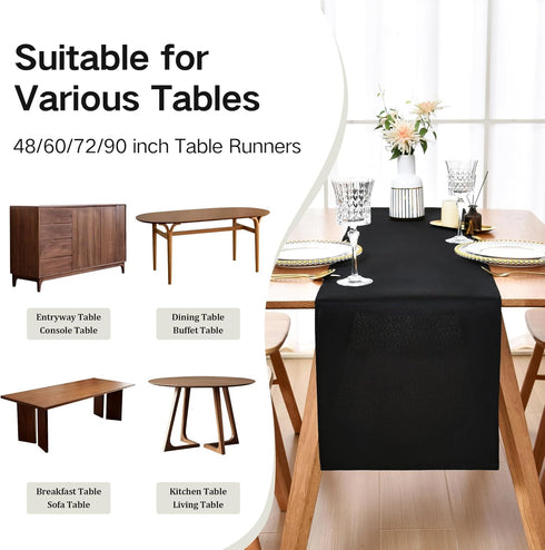 90 Inches 12X90 Inch Farmhouse Black Table Runner Dining Table Runners Long Coffee Table Runner for Dresser Living Room