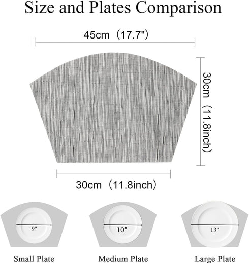 SHACOS Small Round Table Placemats Set of 4 - Wedge Placemats, Heat Resistant Woven Vinyl Table Mats (Silver Gray)