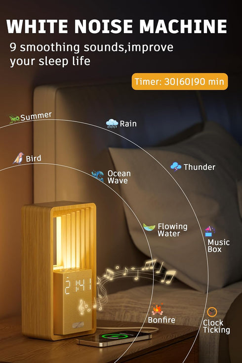 9 Dimmable Sunrise Alarm Clock with Wake-Up Light: Dual Alarm White Noise Sound Machine with USB Charger, Sleep Aids