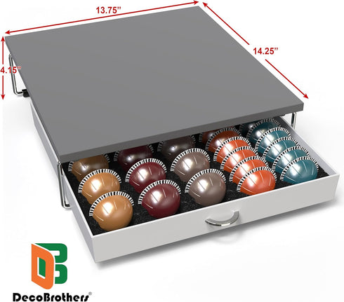 DecoBrothers Supreme Vertuoline Drawer, Holds 30 Big or 60 Small Vertuoline Pods, Grey
