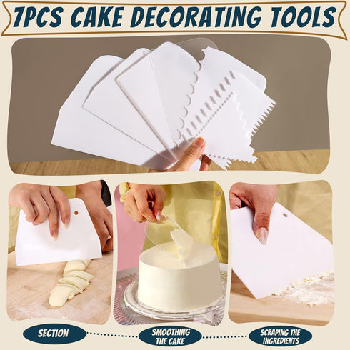 Teenitor Cake Scraper Set, 7 Pcs Dough Scraper, Bowl Scraper, Cake Cutter, Spatula, Kitchen Plastic Tool