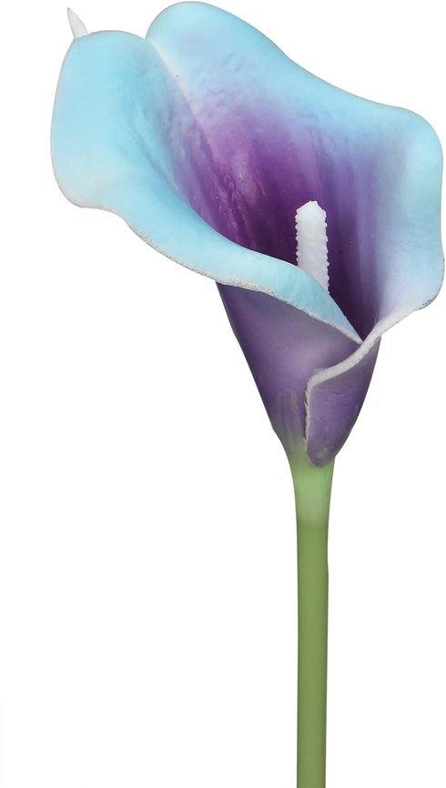 Duovlo 20pcs Calla Lily Artificial Flower Wedding Bouquet (Purple in Blue) | Real Touch Home Party Decor