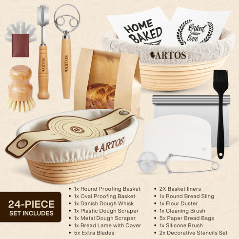 9" 10" Sourdough Starter Kit | Round & Oval Banneton Bread Proofing Baskets | Sourdough Bread Baking Supplies
