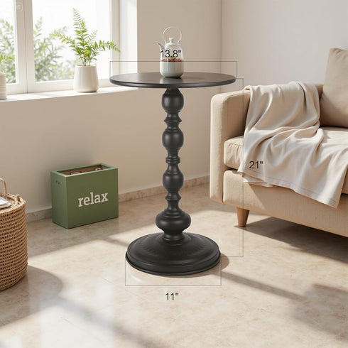 OIKASSU Metal Small Round End Table,Vintage Bedside Drink Table Nightstand for Small Spaces,Modern Accent Pedestal