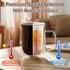 16 OZ, Set 4 Double Walled Glass Coffee Mugs Borosilicate Glass Coffee Cups of with Spoons, Insulated Clear Coffee Mug