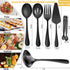 6 PCS Stainless Steel Serving Utensils, Large Serving Spoons Slotted Spoons, Forks, Ice Suger Tongs, Cake Server, Soup Ladle, Metal Utensils Set Great for Buffet Catering Banquet Party, Black by IAXSEE