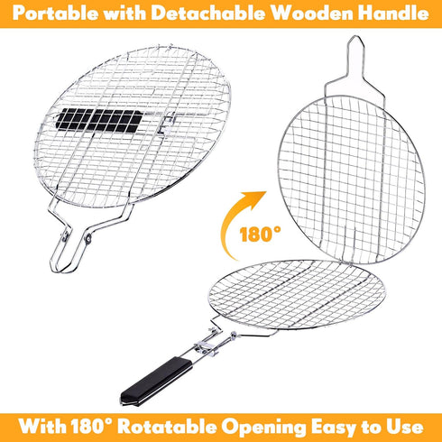 Yungyan 2 Pcs Grill Basket for Outdoor BBQ, Stainless Steel Portable Rack for Fish, Vegetables, and Steak Cooking