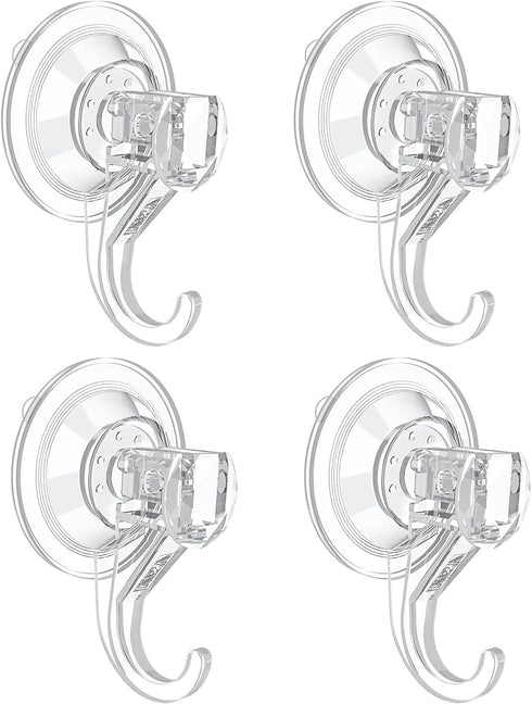 VIS'V Suction Cup Hooks - Small Heavy Duty Shower Suction Hooks, Removable and Reusable, Clear (4 Pcs)