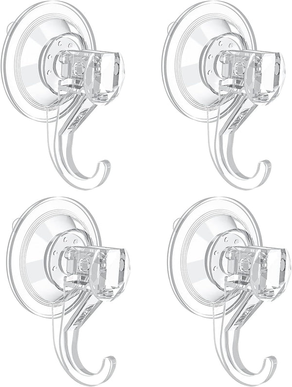 VIS'V Suction Cup Hooks - Small Heavy Duty Shower Suction Hooks, Removable and Reusable, Clear (4 Pcs)