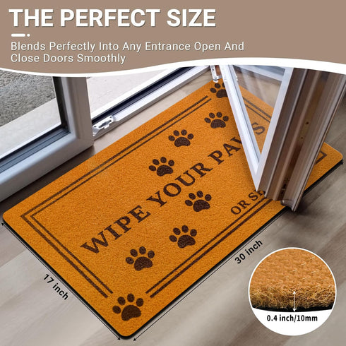 Wipe Your Paws Coir Doormat, 30x17 Inch Funny Welcome Mat for Front Door, Heavy Duty with Anti-Slip Rubber Backing