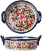 Vintage Style Red Daisy Flower Ceramic Bakeware Casserole Dish, 32 OZ, 1 PCS, Baking Pan with Handles for Oven
