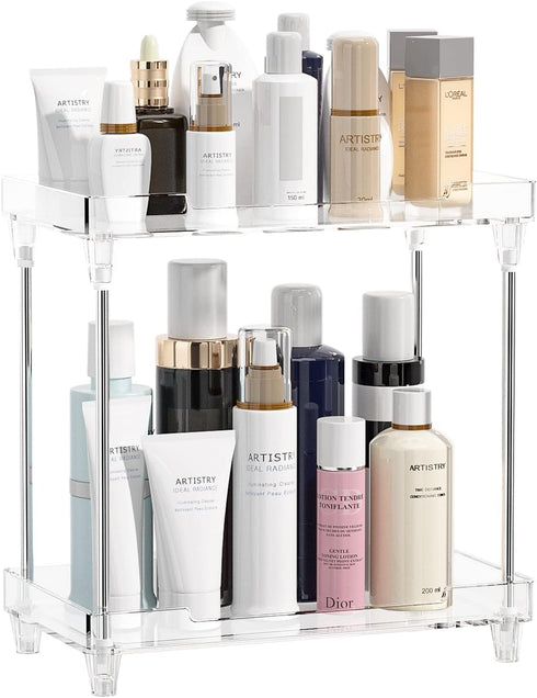 Multi-Functional Bathroom Organizer Countertop for Makeup, Skincare, and More, Acrylic 2-Tier Vanity Tray