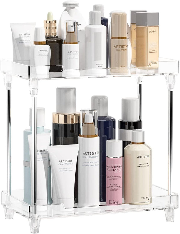 Multi-Functional Bathroom Organizer Countertop for Makeup, Skincare, and More, Acrylic 2-Tier Vanity Tray