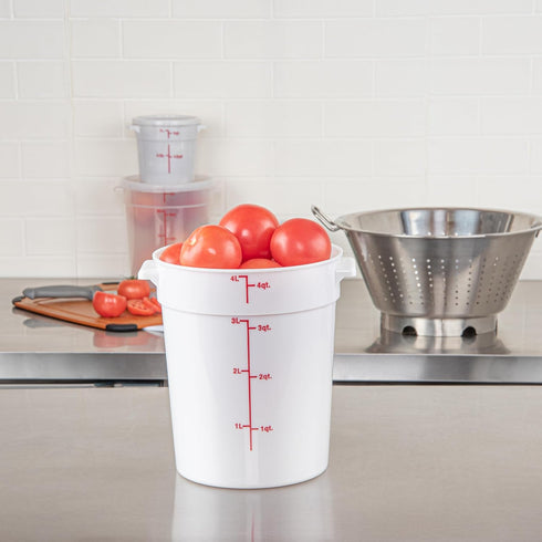 Restaurantware-Met Lux 4 Quart Food Storage Container, 1 White Container - Lids Sold Separately, Red Volume Markers