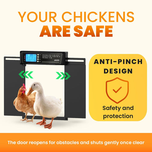 Anti-Pinch 11.3" 8.7" 5-Year Extra Large Automatic Chicken Coop Door Solar Powered with Remote - LCD Display, Light