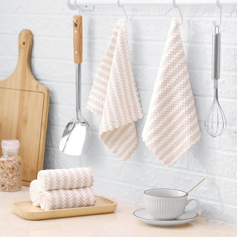 Homaxy 12 Pack Kitchen Dish Cloths, Ultra Soft Absorbent Microfiber Cleaning Towels, Non-Linting, 10 x 10 inches, Beige