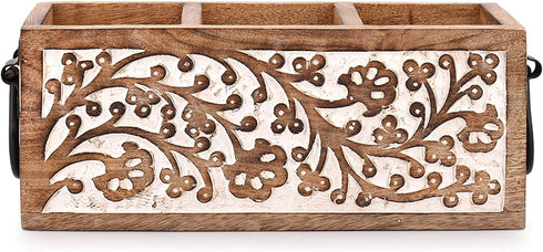 Mango Wood Utensil Drawer Organizer, Silverware Tray Organizer, Kitchen Drawer Organizer for Flatware Cutlery (11" x 4" x 4.5")