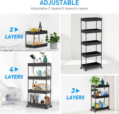 5-Tier SPACEKEEPER Rolling Cart, Bathroom Storage Organizer Utility Cart, Mobile Shelving Unit Slide Out Shelves