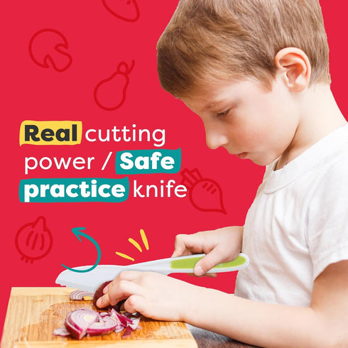 Baketivity 6 Piece Kids Cutting Board and Knife Set, Plastic Knives and Flexible Cutting Boards for Safe Cooking
