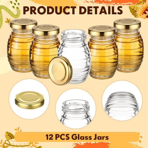 3.4 oz 12 Pack Baderke Mini Honey Jars Party Favors, Small Glass Honey Jar with Lids Empty Glass Jars for Baby Shower