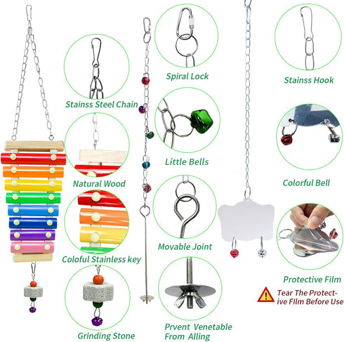 HZxoAxo 12PCS Longer Chain Chicken Toys for Coop Accessories,Xylophone Swing Flexible Ladder String Bag Vegetable