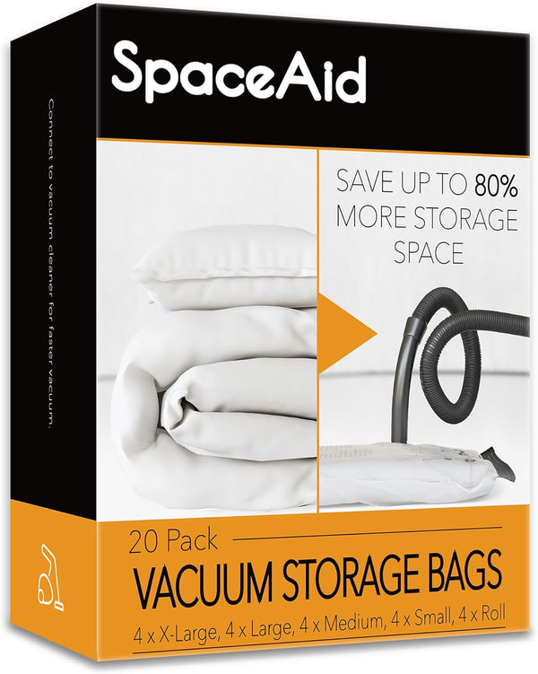SpaceAid 20 Pack Vacuum Storage Bags for Comforters, Blankets, Pillows, Clothes (4 Jumbo/4 Large/4 Medium/4 Small/4