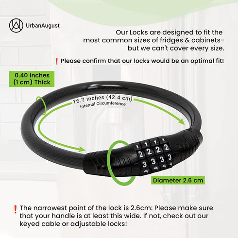 Urban August Original Fridge Lock: Multi-Functional Cable Combination Lock, for French-Door Refrigerators and Cabinets (Two Pack White)