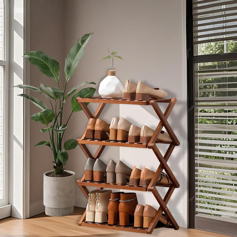 Closet,Portable Closet (Brown-3 Jessie Bamboo Shoe Rack,Free Standing Shoe Rack for Folding Shoe Storage Rack, Space