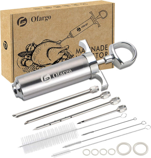 304-Stainless Steel Meat Injector Syringe Kit, 4 Marinade Needles for BBQ Grill Smoker, 2-oz Large Capacity