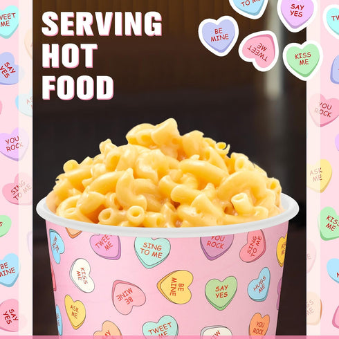 Hsei 60 16oz Pcs Valentine's Day Conversation Heart Disposable Soup Bowls Ice Cream Cups Snack Paper Bowls Dessert